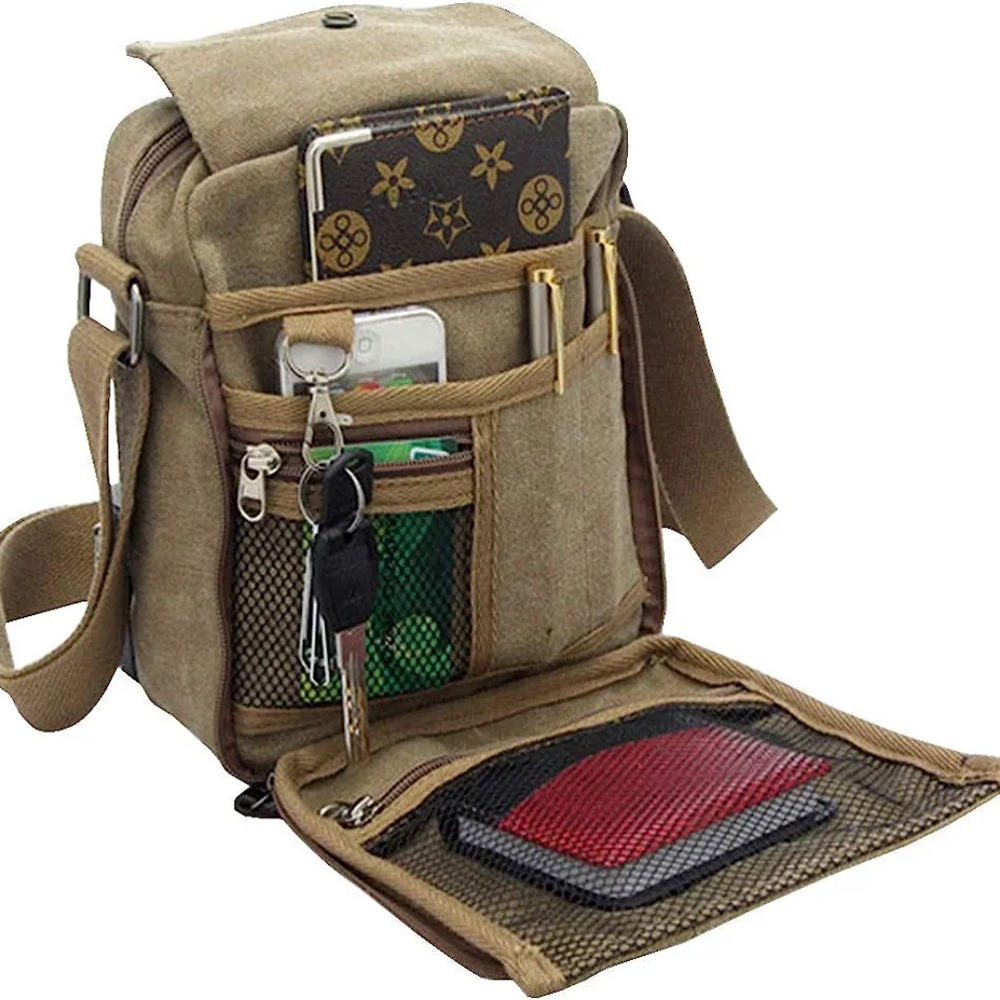 Khaki canvas shoulder bag - Picture 7 of 7
